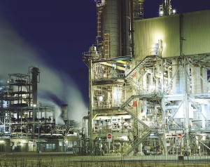 Petrochemical plant at night