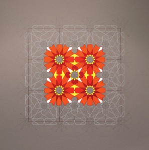 Dana Awartani, Tetrahedron (Fire) from the Platonic Solids series, 2014, 81 x 81 cm, Pencil & national pigments on mount board