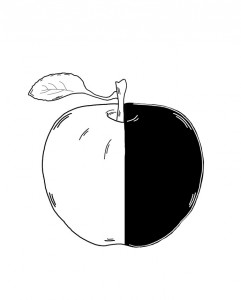 half apple_bw_drawing